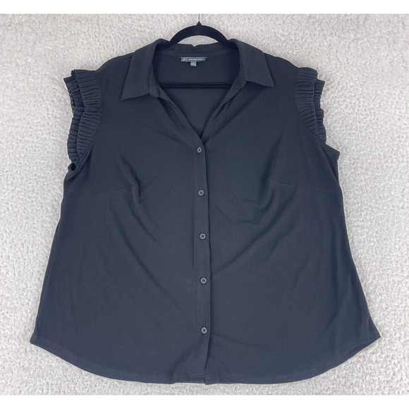Adrianna Papell‎ Black Button-Up Cap Sleeve Shirt Womens Stretch Casual Size 1X - Picture 1 of 11
